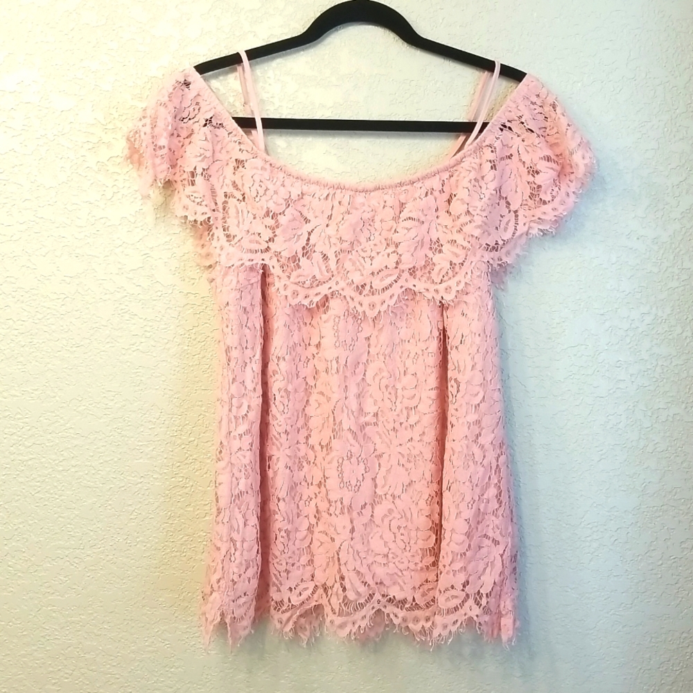 Lace dusty rose pink off shoulder top lined xl